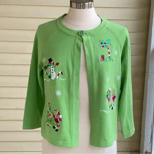 Crystal Kobe Light Green Christmas Cardigan Sweater Tropical Flamingo Size Large